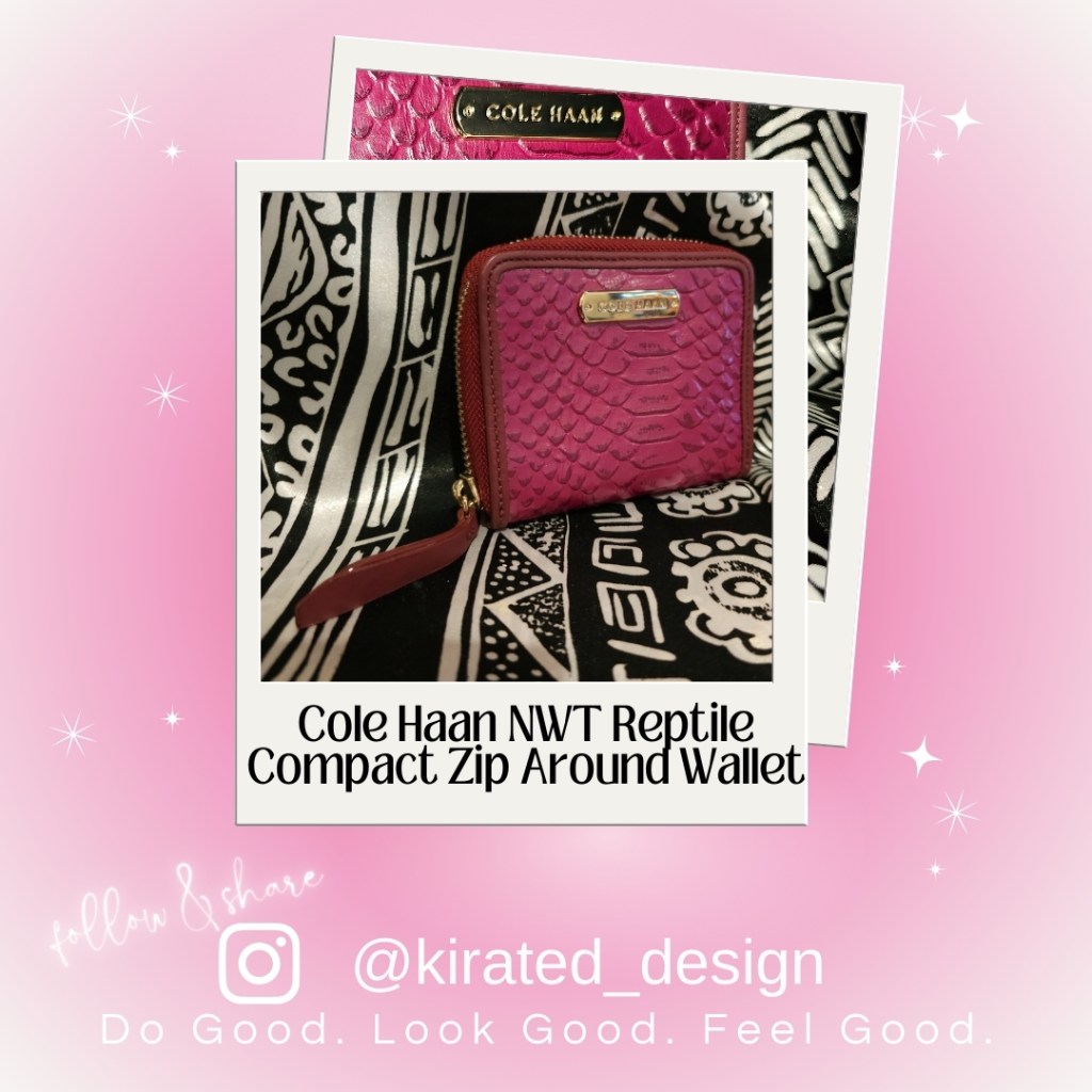 sample photo of some of the items available for sale pre loved and gently used. This is a photo of Cole-Haan-Pink-Skin-compact-Zip-Around-wallet-